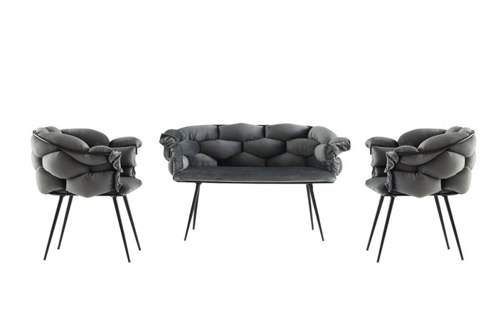 Hanah Home Juego de sofás Balon - 2136 en terciopelo gris oscuro y negro Hanah Home Juego de sofás Balon - 2136 en terciopelo gris oscuro y negro